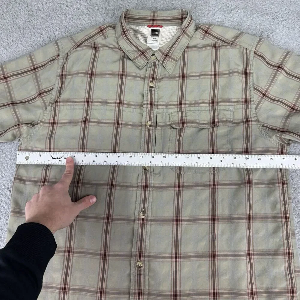 North‎ Face Shirt Adult Men's Xl Green Windowpane Button Up Short Sleeve